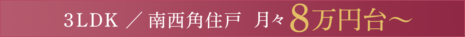 3LDK／南西角住戸 月々8万円台～